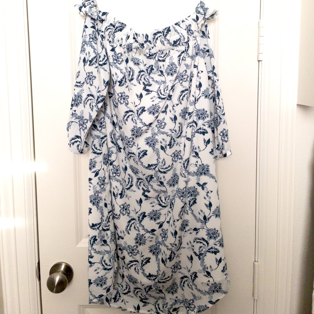 White and Blue off the should dress